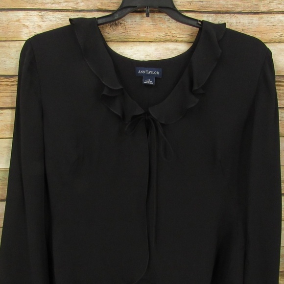 Ann Taylor Black Split Front Tie Collar Silk Cover M - Picture 6 of 15